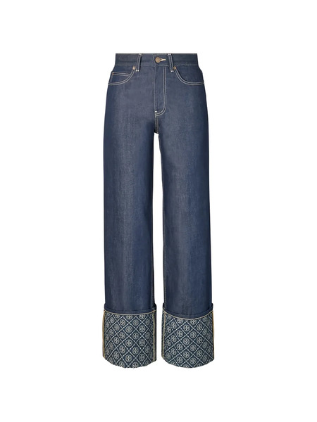  Tory Burch T Monogram Contrast-cuff Jeans - Blue 