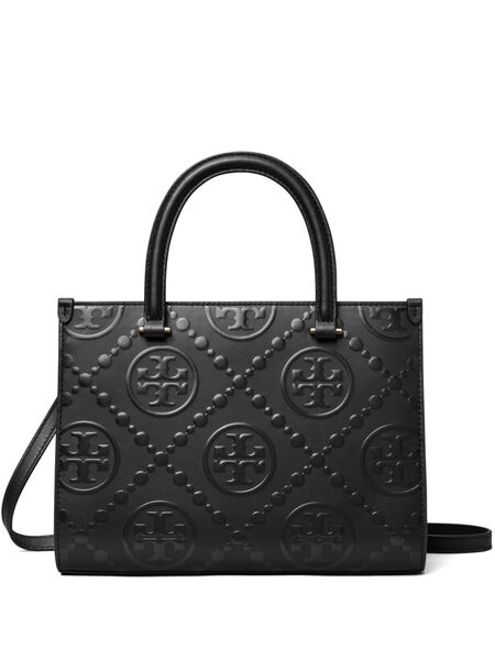  Tory Burch T Monogram Square Tote Bag - Black 