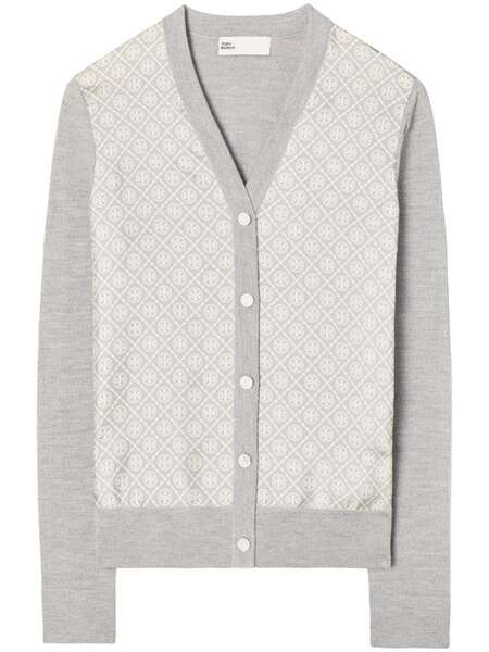  Tory Burch T-monogram Wool-silk Cardigan - Grey 