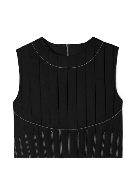  Tory Burch Wool Twill Pleated Top - Black 