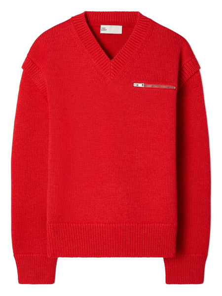  Tory Burch Zip V-neck Sweater - Red 