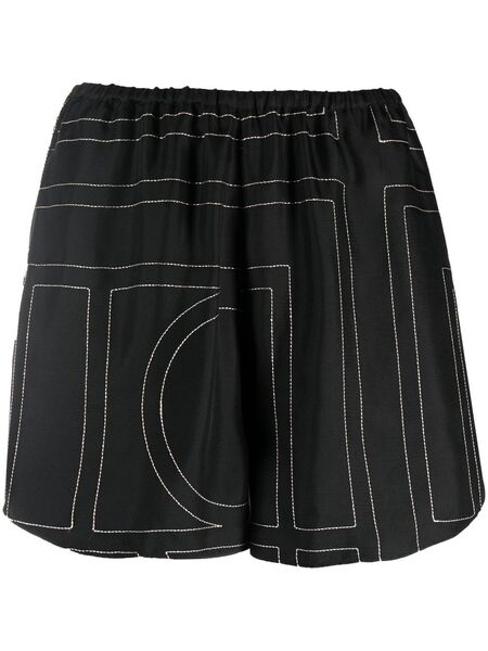  Toteme Geometric-print Silk Shorts - Black 