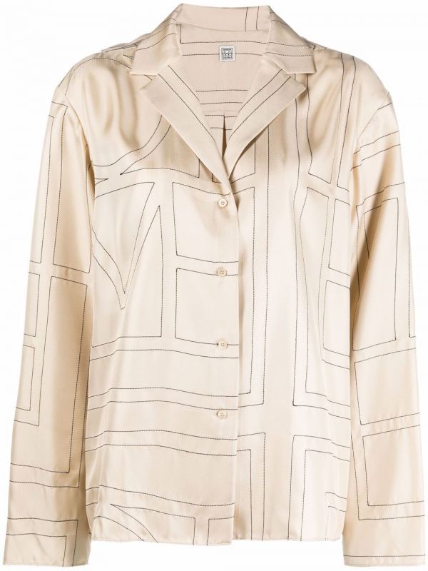  Toteme Monogram Silk Pyjama Shirt - Neutrals 