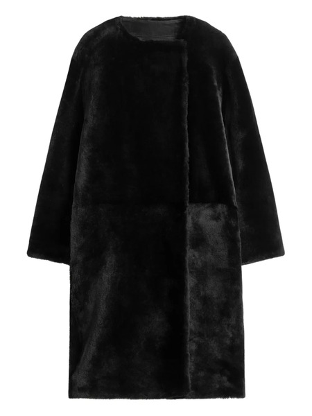  Toteme Shearling Collarless Coat - Black 