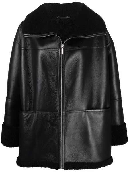  Toteme Shearling-trim Leather Jacket - Black 
