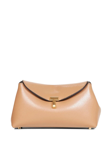  Toteme T-lock Foldover Leather Clutch Bag - Brown 