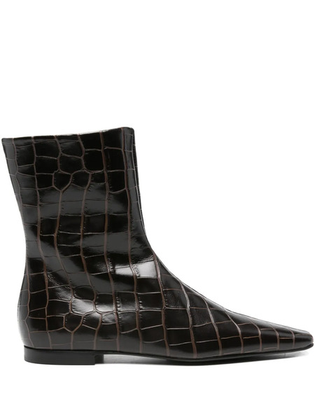 Toteme Zipped Croc-embossed Boots - Brown 