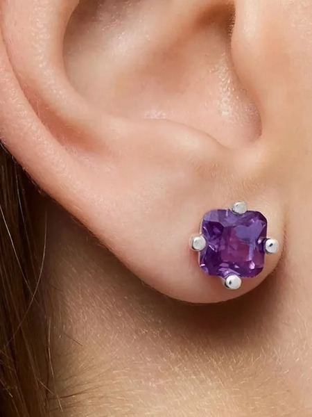  Tous Bear Lgg Amethyst Square-cut Earrings - Silver 