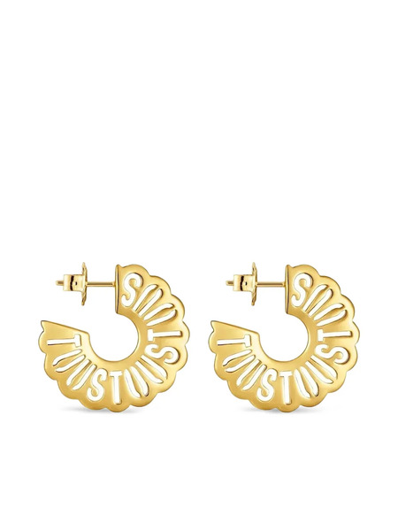  Tous Pleated-text Logo Hoop Earrings - Gold 