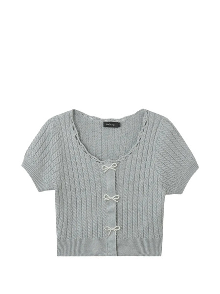  Tout A Coup Bow Knit Top - Grey 