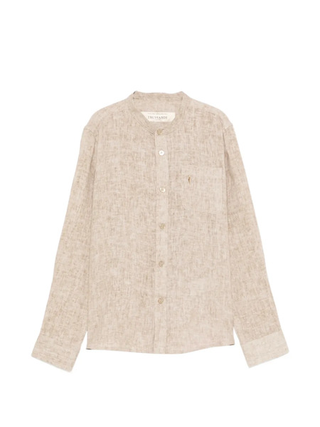  Trussardi Junior Embroidered Band-collar Shirt - Brown 