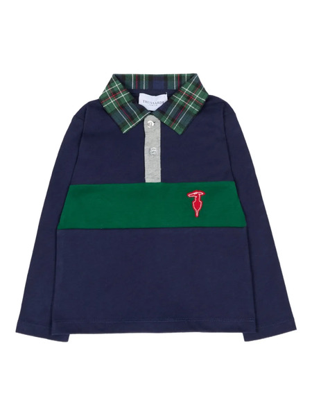  Trussardi Junior Plaid Collar Long-sleeve Polo Shirt - Blue 