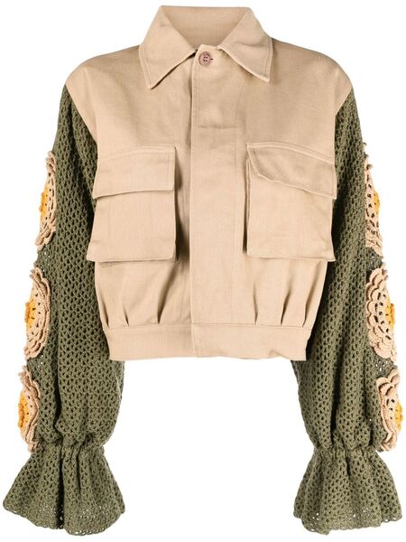  Tu Lizé Knit-sleeve Cropped Jacket - Neutrals 