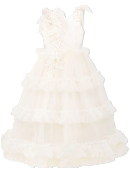  Tulleen Asymmetric Embellished Tulle Dress - Neutrals 
