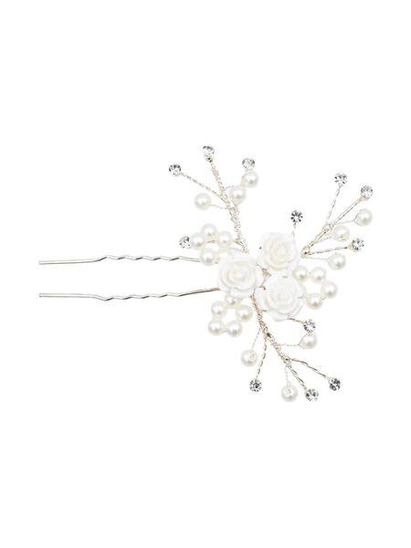  Tulleen Blooming Pearl Rose Hair Pin - Silver 
