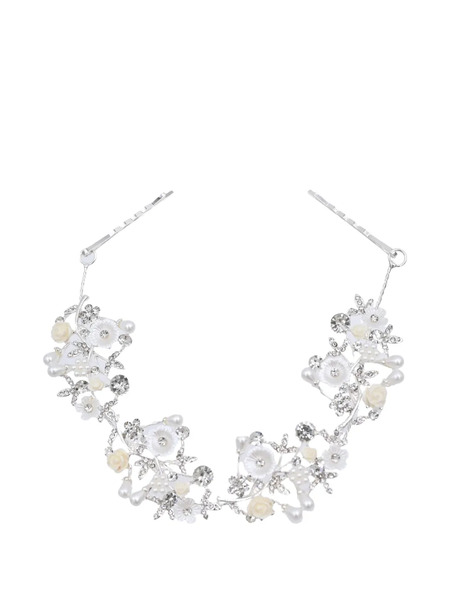  Tulleen Crystal Flower Ivory Rose Hair Vine - Silver 
