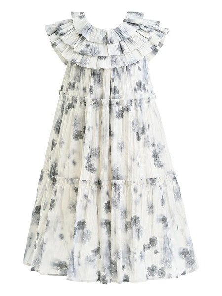  Tulleen Frilled Floral Dress - White 