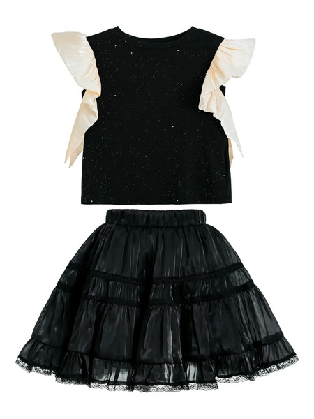  Tulleen Glitter Ruffled Skirt Set - Black 