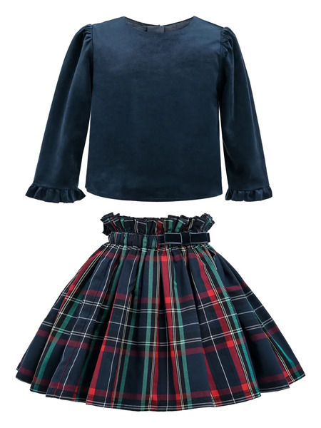  Tulleen Long-sleeve Skirt Set (set Of Two) - Blue 