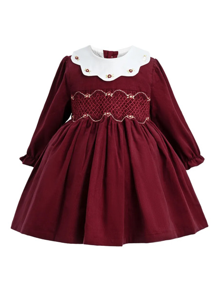  Tulleen Long-sleeve Smocked-effect Party Dress - Red 