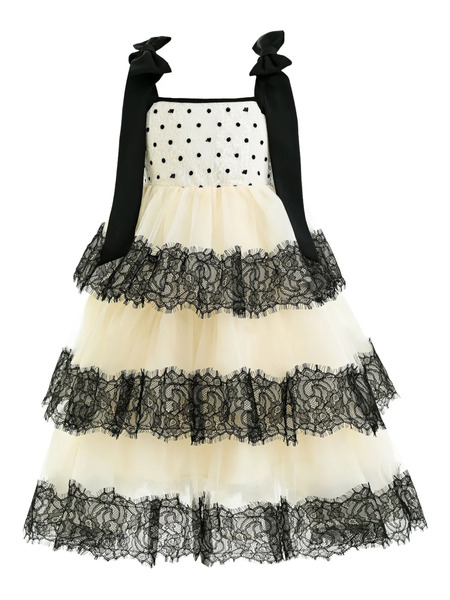  Tulleen Polka-dot Lace Dress - White 