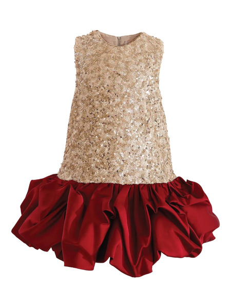  Tulleen Ruffled Sequin-embellishment Dress - Gold 