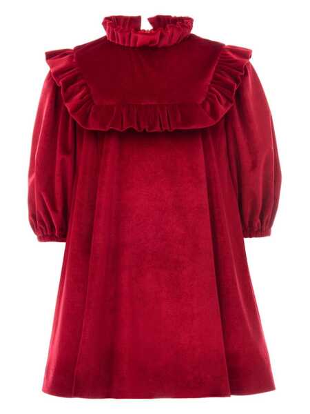  Tulleen Ruffled Velvet Midi Dress - Red 