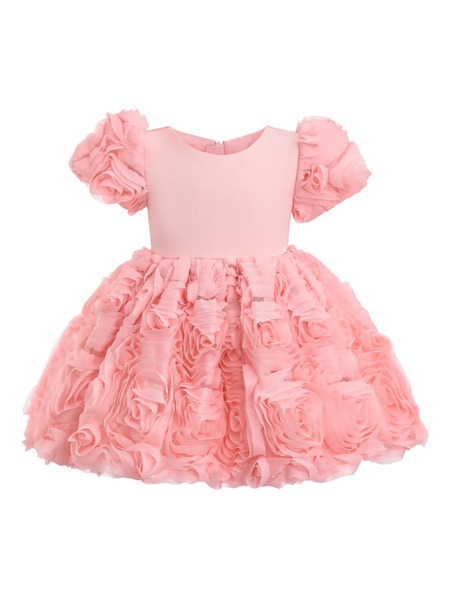  Tulleen Short-sleeve Rosette-embellished Dress - Pink 