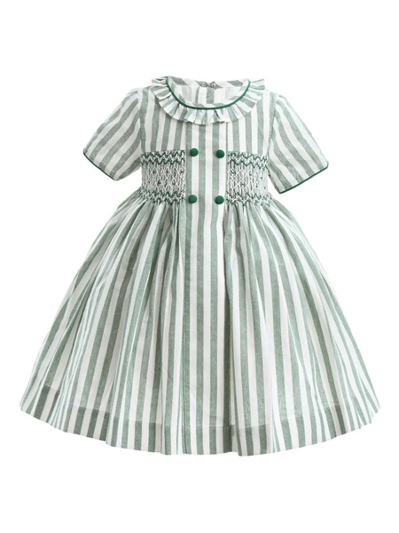  Tulleen Short-sleeve Striped-pattern Dress - White 