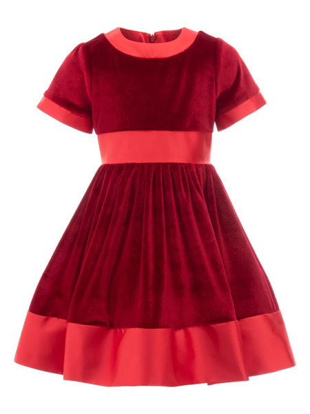  Tulleen Short-sleeve Velvet Dress - Red 