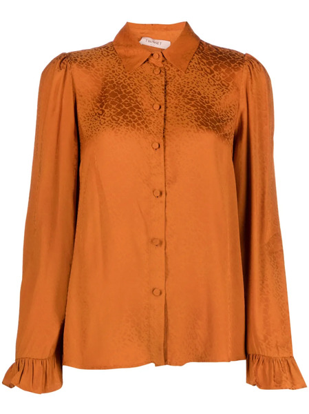  Twinset Animal-print Ruffle-cuffs Shirt - Brown 