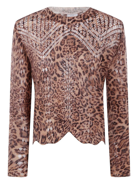 Twinset Animalier Print Lace-insert Sweater - Brown 