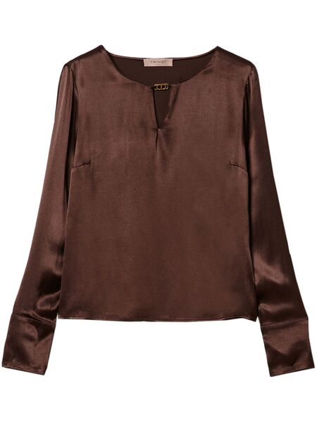 Twinset Appliqué-logo Satin Blouse - Brown 