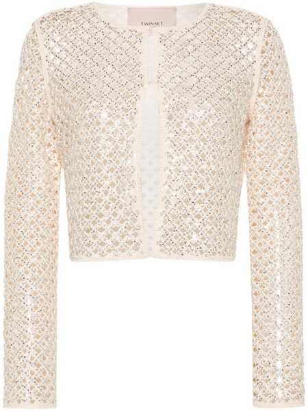  Twinset Beaded Mesh Cardigan - Neutrals 