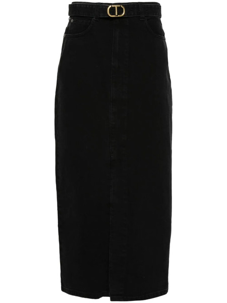  Twinset Belted Denim Midi Skirt - Black 