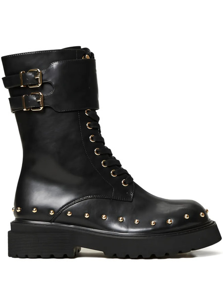 Twinset Buckle-studded Lace-up Combat Boots - Black 