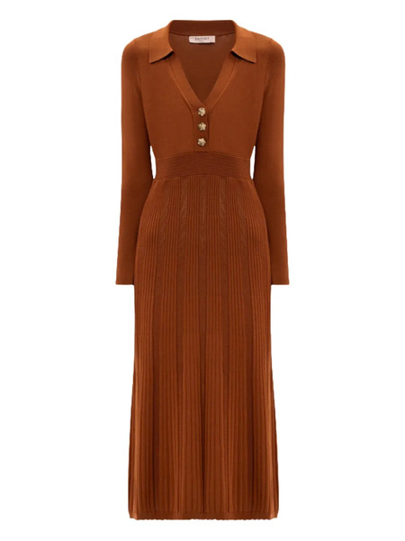  Twinset Button Ribbed Midi Dress - Brown 