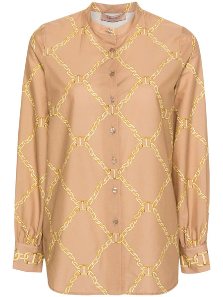  Twinset Chain-print Poplin Shirt - Neutrals 