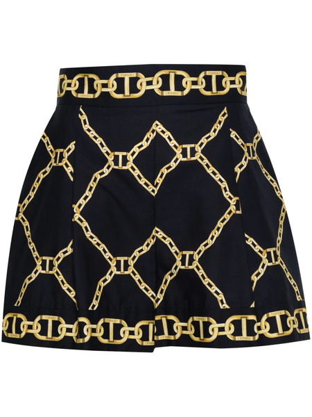  Twinset Chain-print Wide-leg Shorts - Blue 