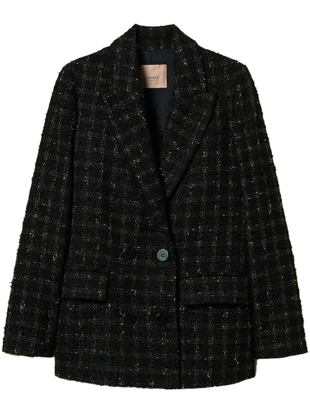 Twinset Check Pattern Bouclé Blazer - Black 