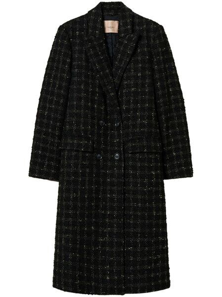  Twinset Check Pattern Bouclé Coat - Black 