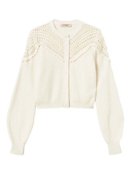  Twinset Crochet-detail Ribbed Cardigan - Neutrals 