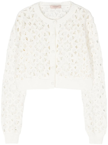  Twinset Cropped Floral Open-knit Cardigan - White 