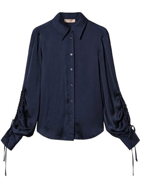  Twinset Cut-out Detailing Satin Shirt - Blue 