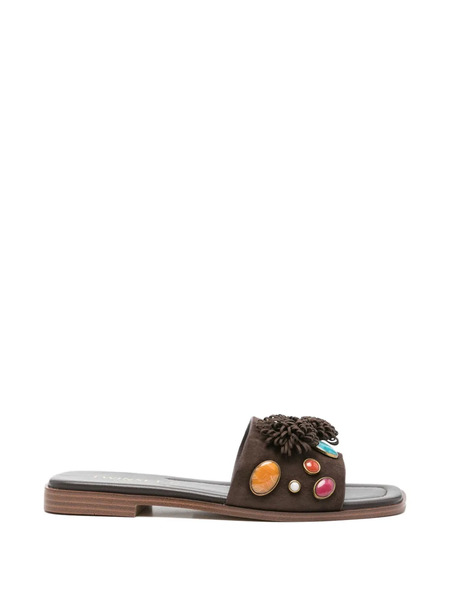  Twinset Embellished Pompom Sandals - Brown 