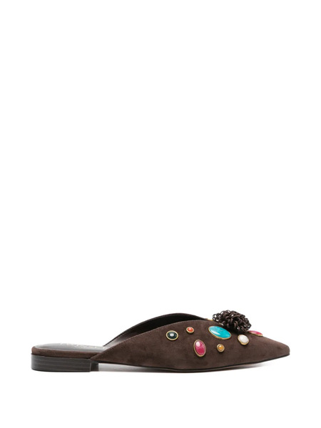  Twinset Embellishment Flat Mules - Brown 
