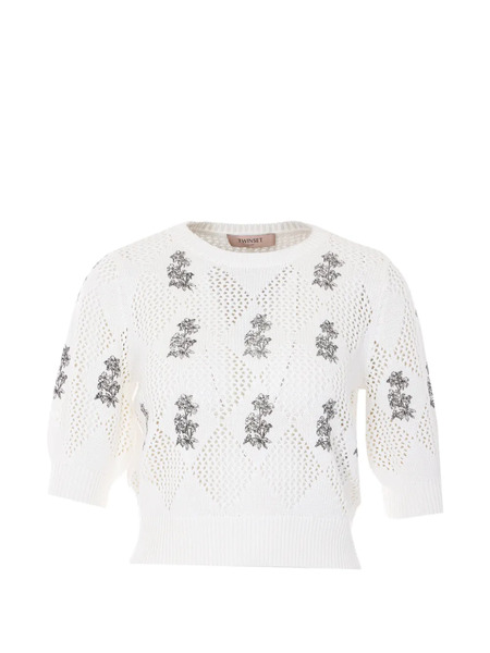  Twinset Embroidered Crew-neck Top - White 