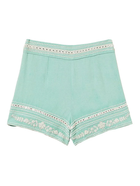  Twinset Embroidered High-waisted Shorts - Green 