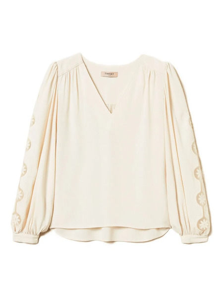  Twinset Embroidered Puff-sleeve Blouse - Neutrals 