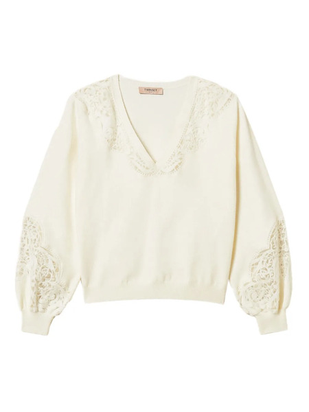  Twinset Embroidered V-neck Sweater - White 